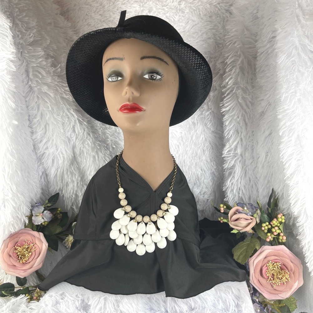 Unbranded Statement Bib Necklace Women OS White Tan Resin Teardrop Gold Tone
